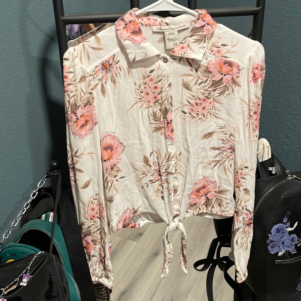 American Rag blouse with pink flowers